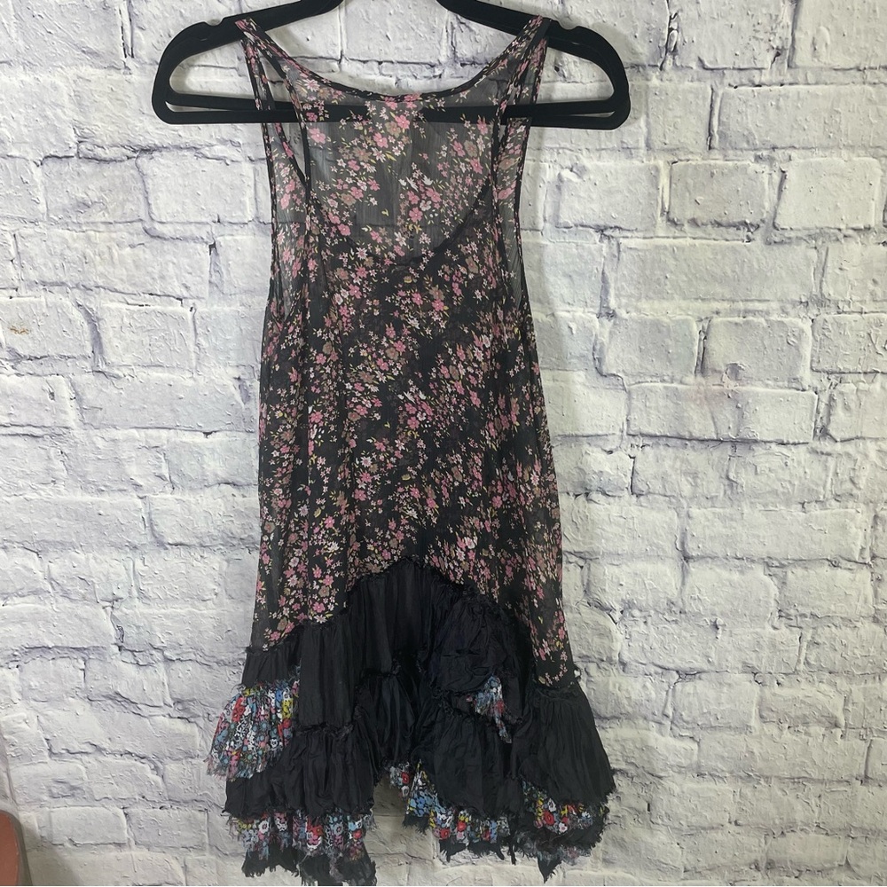 Free People Avery Slip Dress Sheer Floral Distressed Ruffle Hem Petticoat Dress - Picture 4 of 12